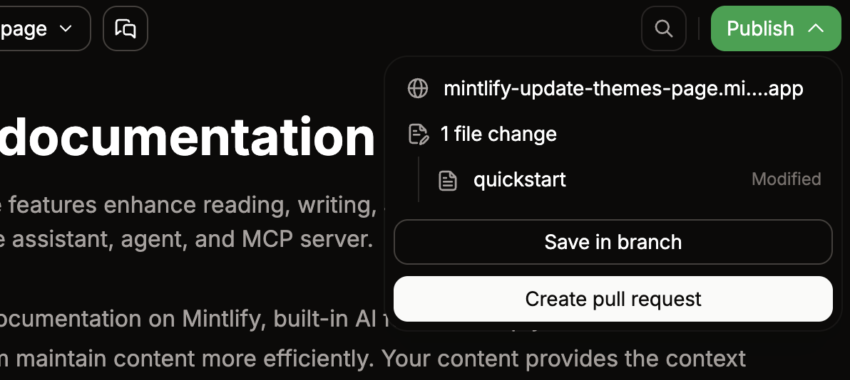 The publish menu opened in the editor toolbar.