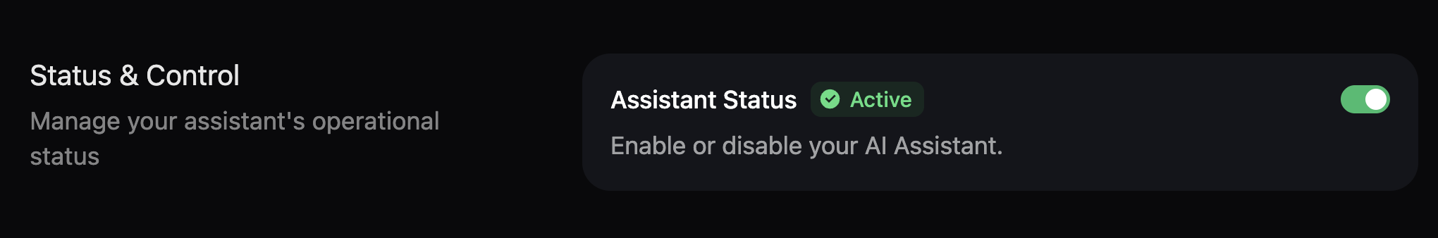 Le bouton de statut de l'assistant dans le tableau de bord.