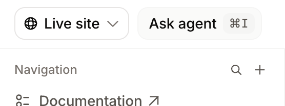 The deployment selector in the editor toolbar showing the live site.