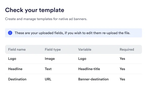 Screenshot of reviewing new template