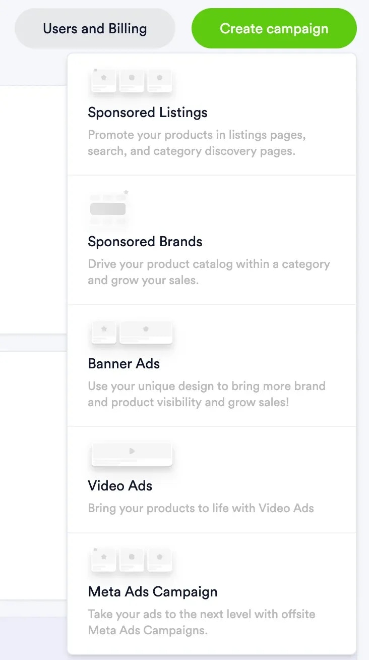 Screenshot of start of offsite campaign creation.
