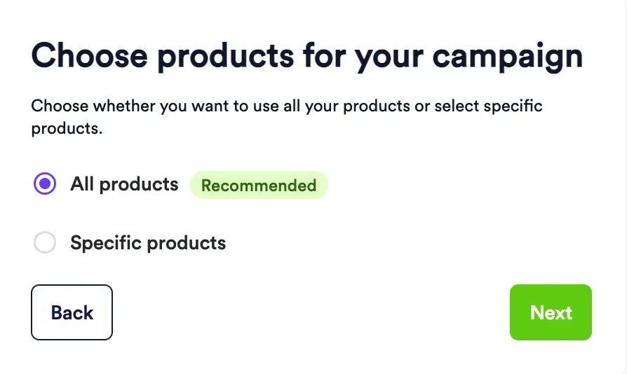 Screenshot step 2 of offsite campaign creation.