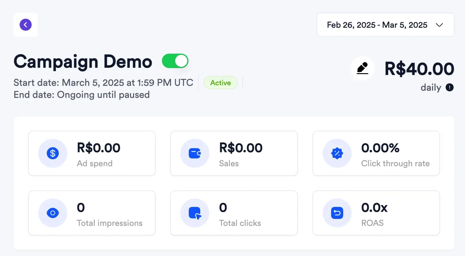 Screenshot of step 5 of offsite campaign creation.