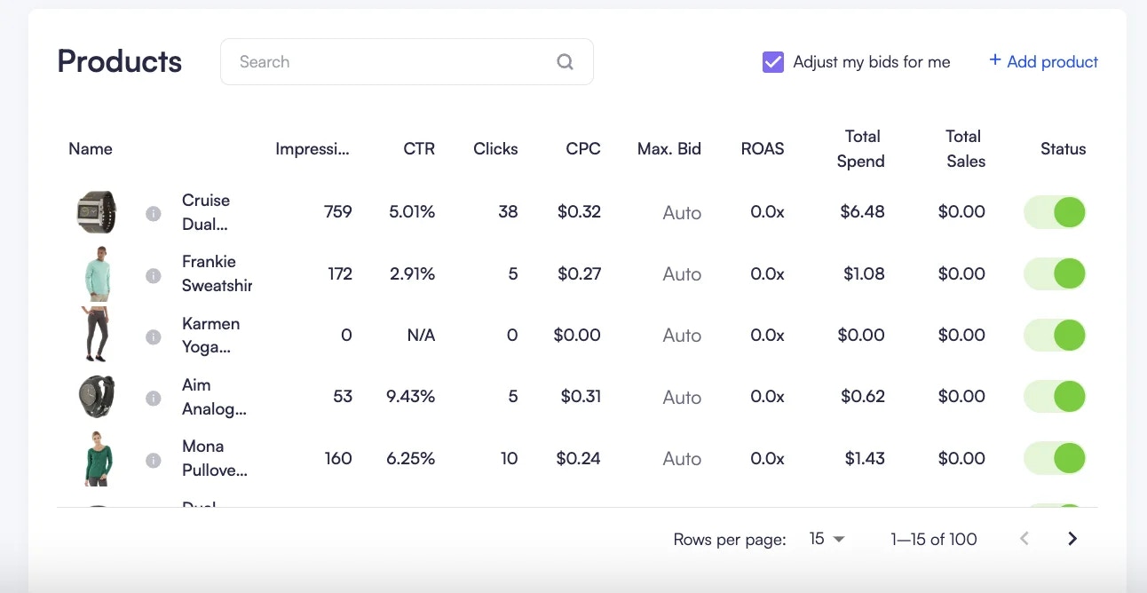 Screenshot of showing product details