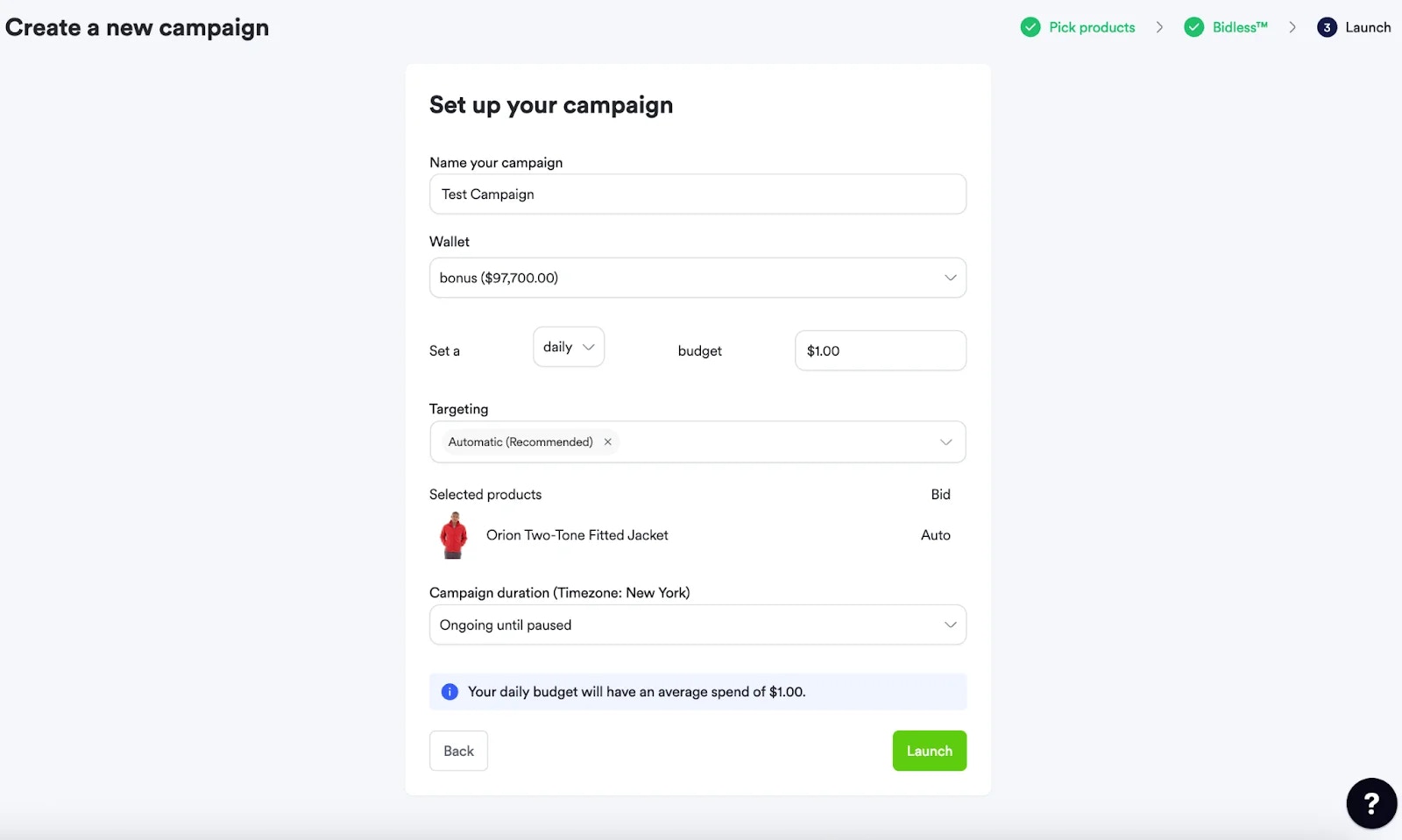 Screenshot of the user interface displaying for index functionality.
