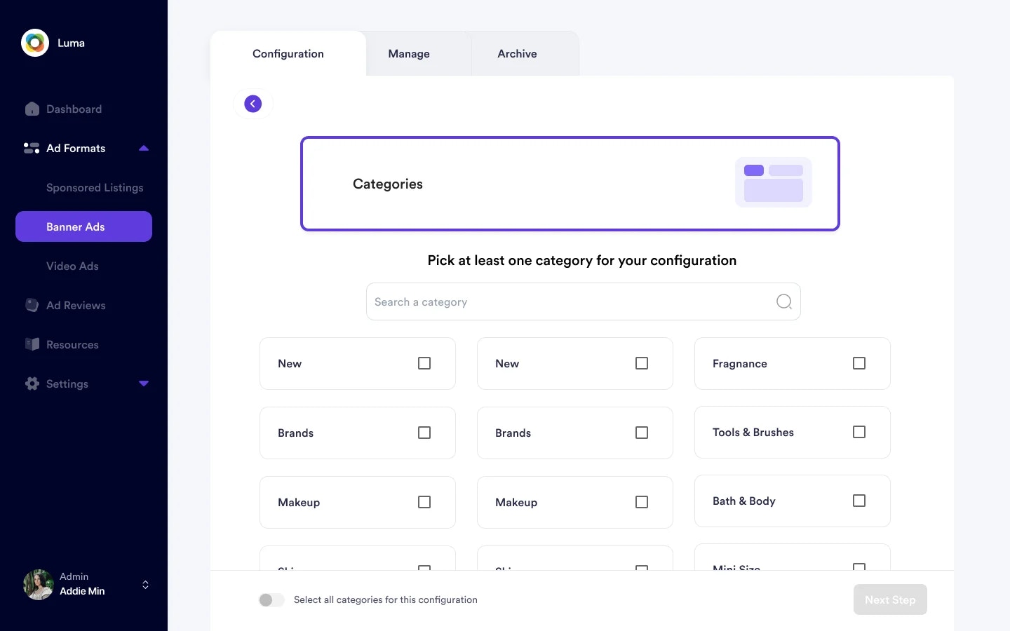 banner ad configuration