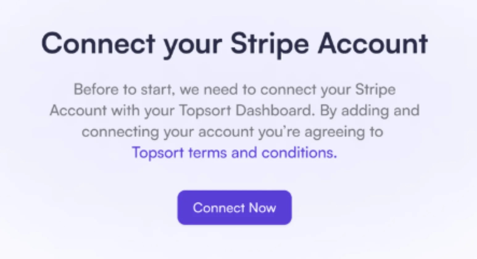 Screenshot of connecting stripe account step 1.