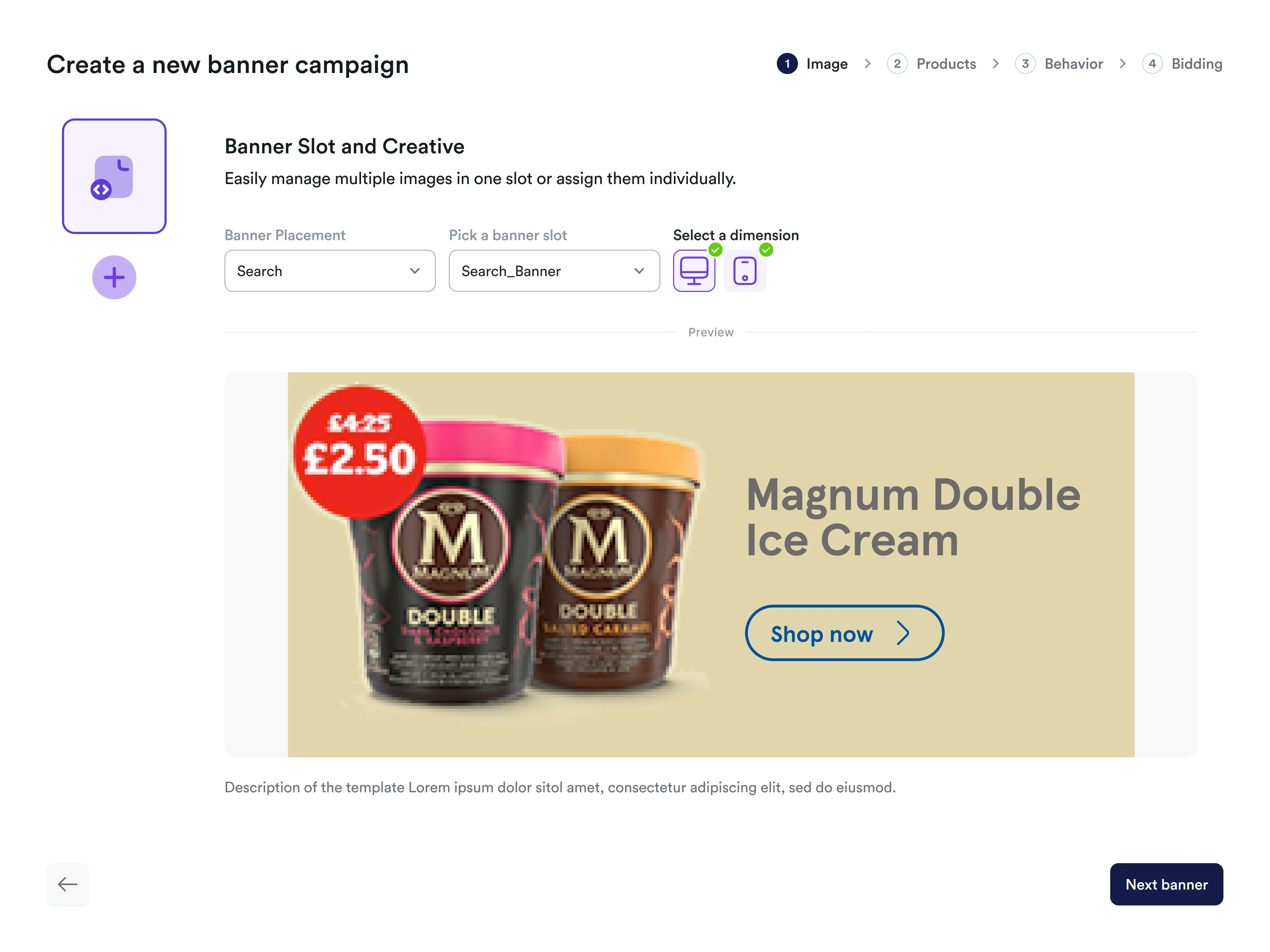 Screenshot of creating banner ads campaign.