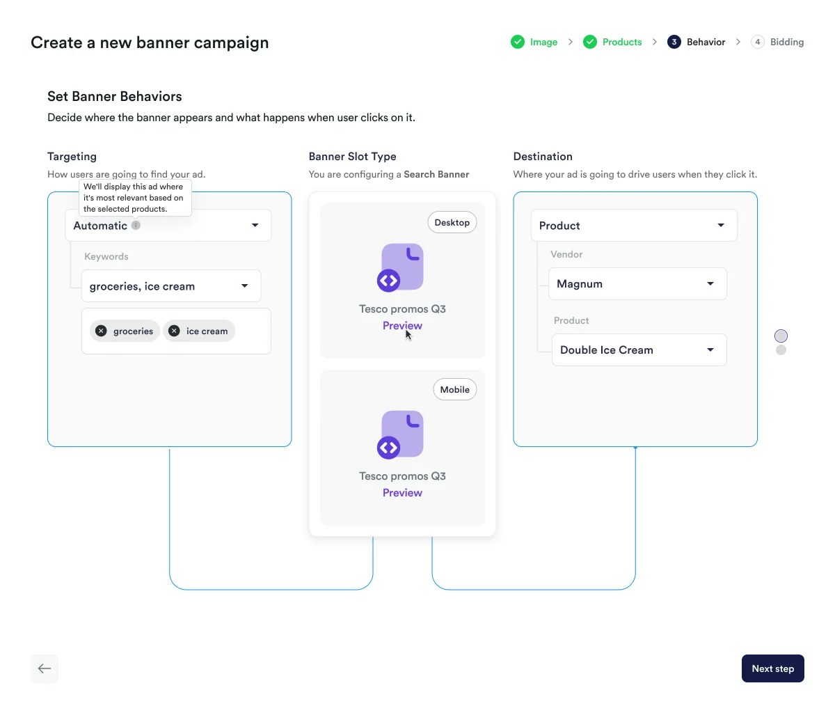 Screenshot of creating banner ads campaign.