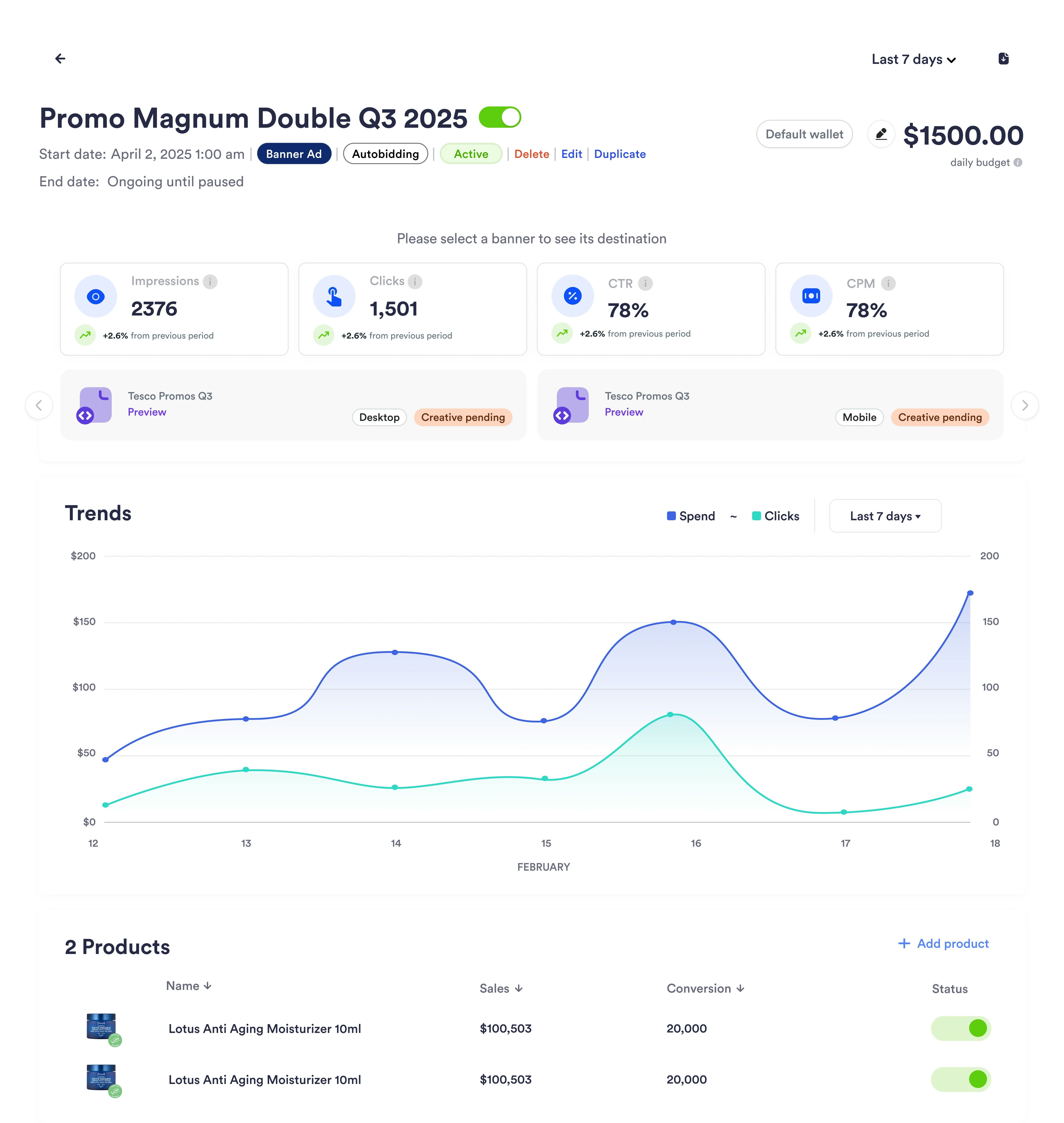 Screenshot of viewing created campaign.