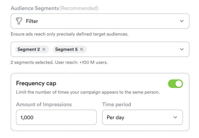 Audience targeting interface with frequency capping controls