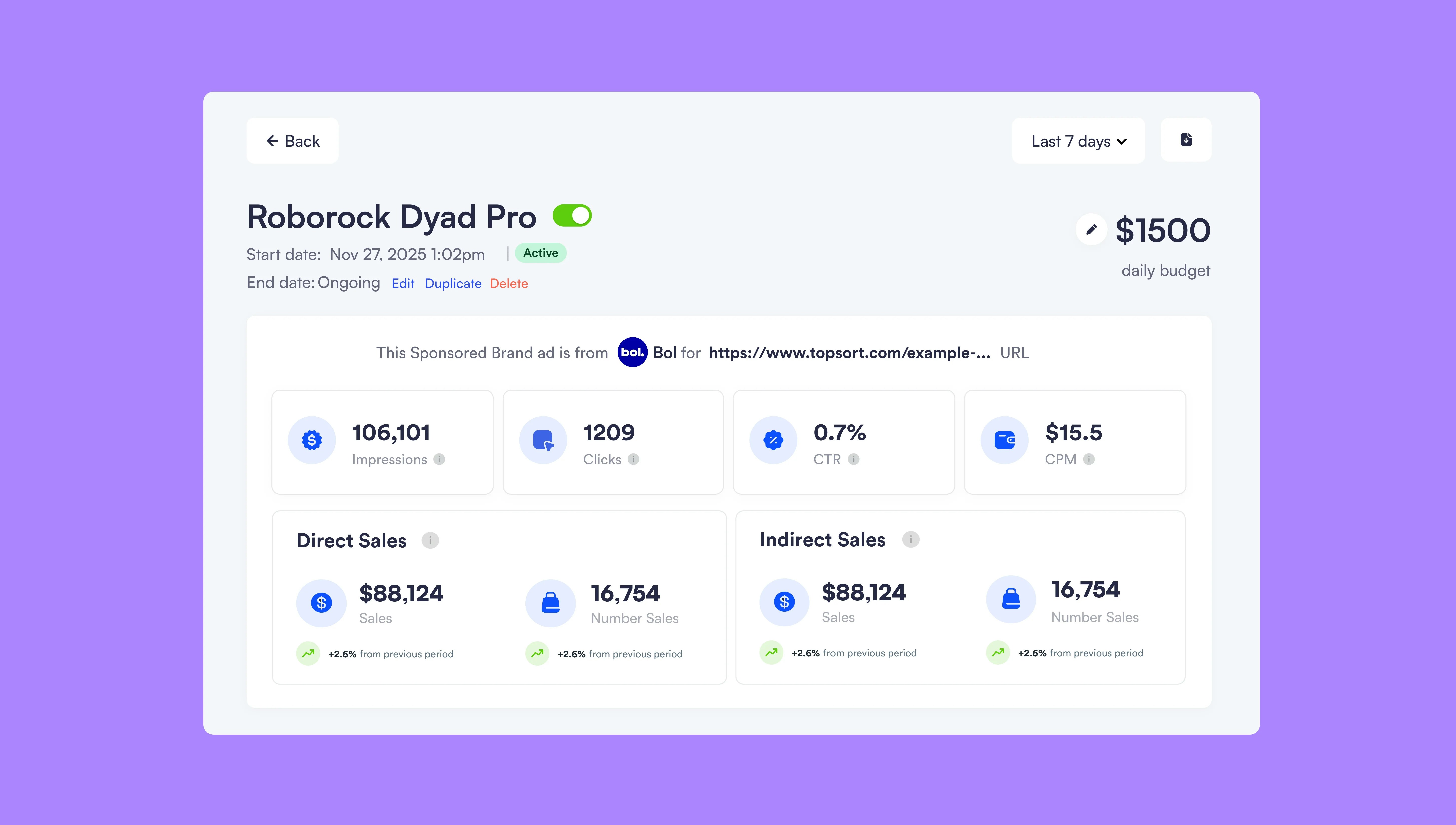 Download button on Sponsored Brands campaign details page