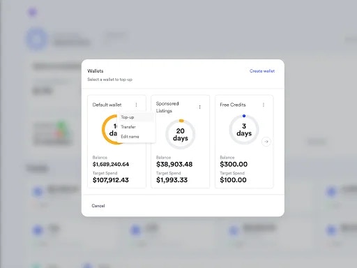 Vendor wallet top up