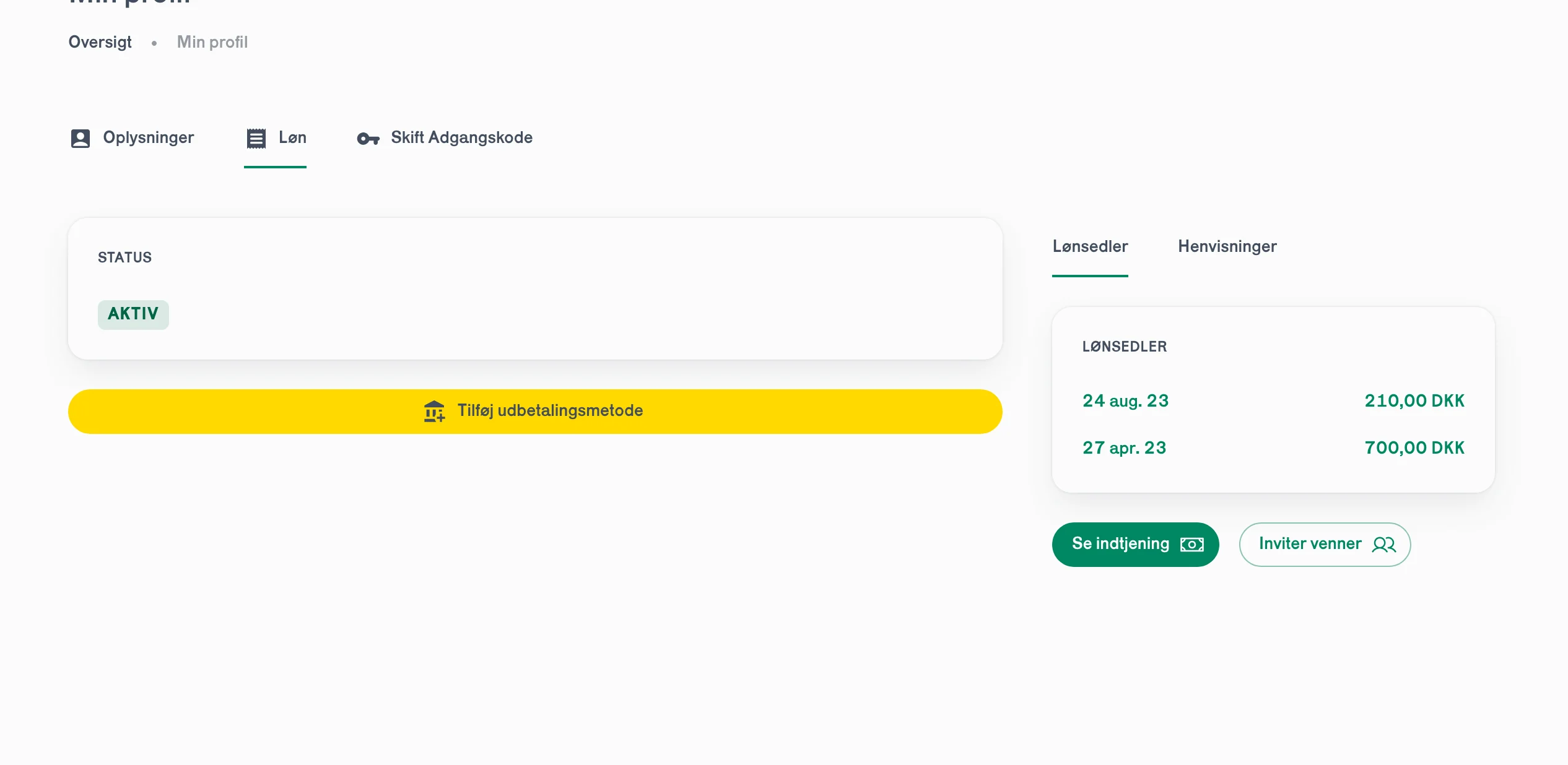 Tilføj udbetalingsmetode knap