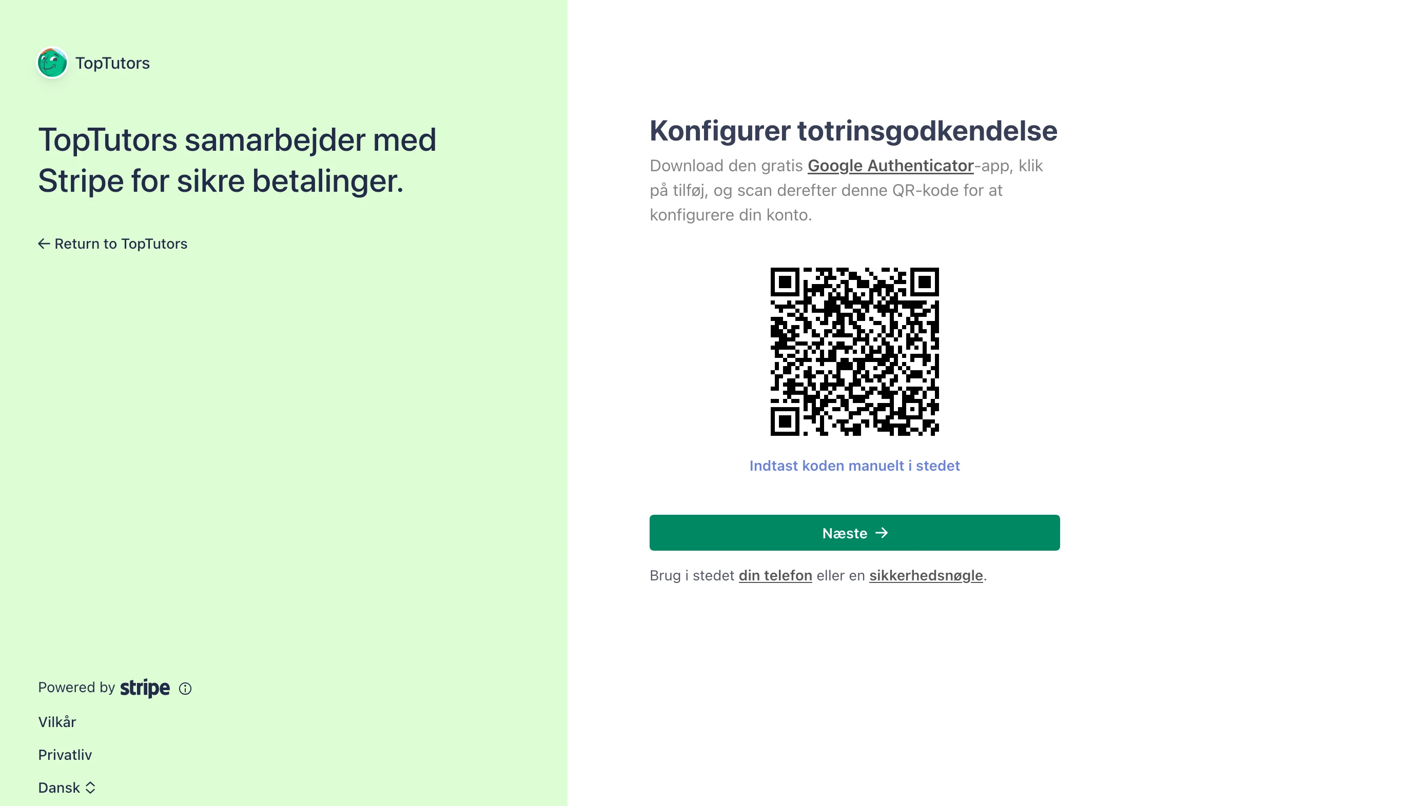 Stripe totrinsgodkendelse