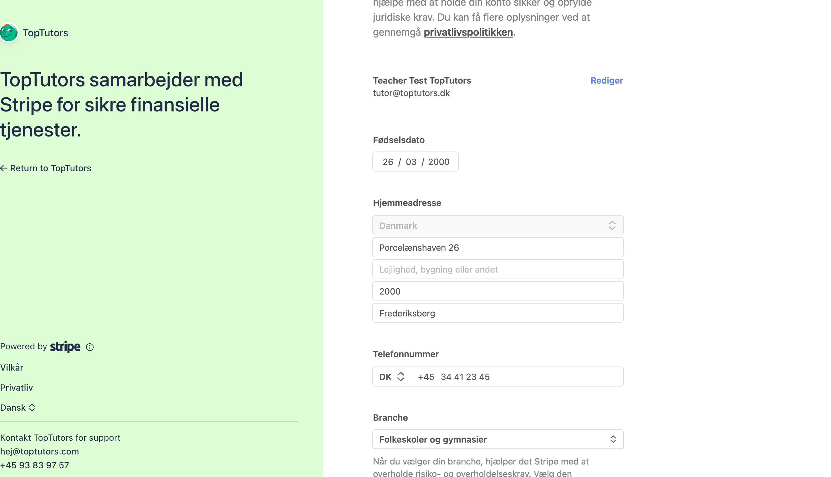 Stripe personlige oplysninger
