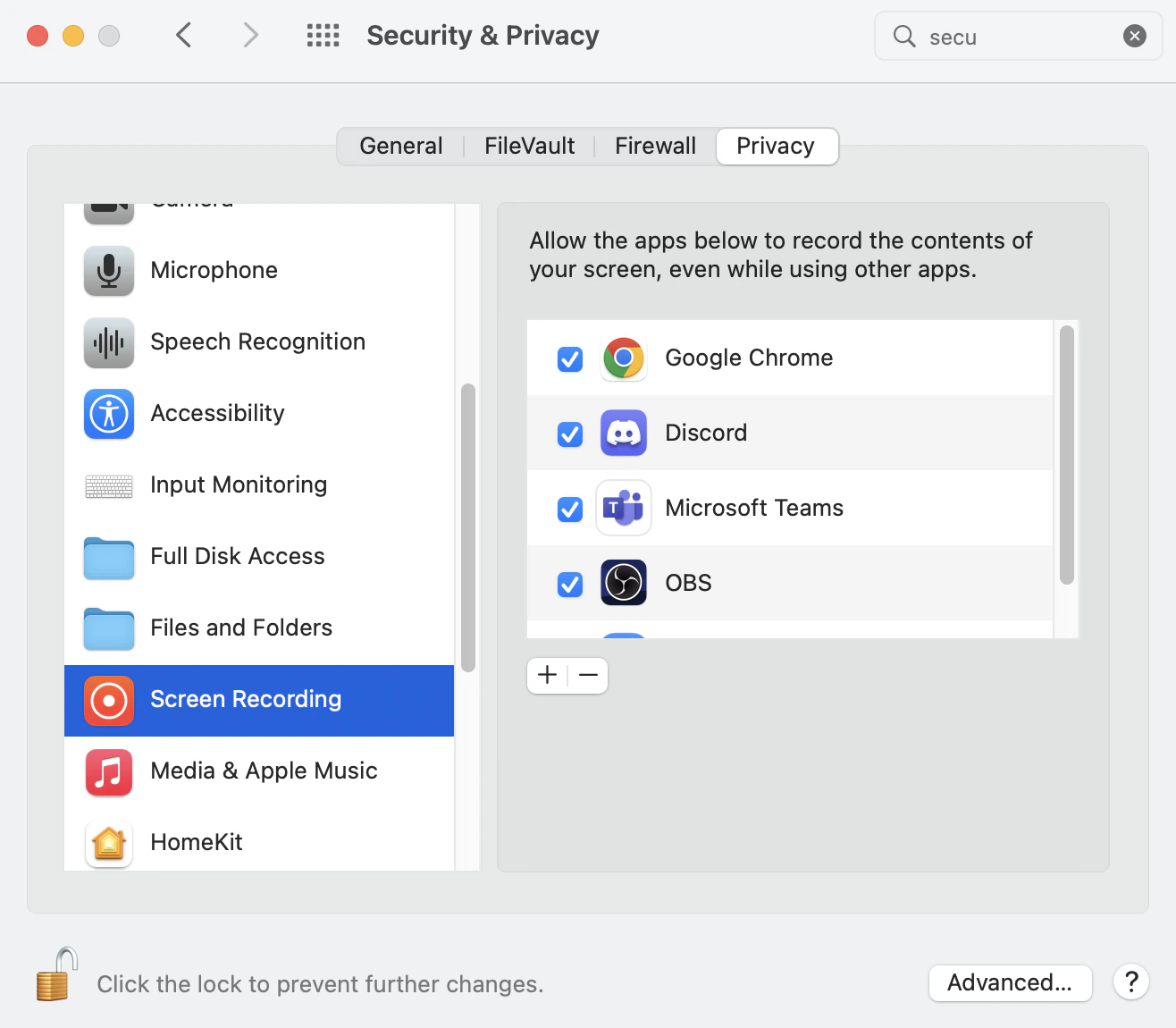 Mac System Preferences - Privacy indstillinger