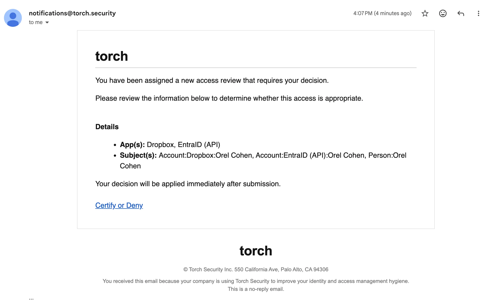 Email inviting to do review