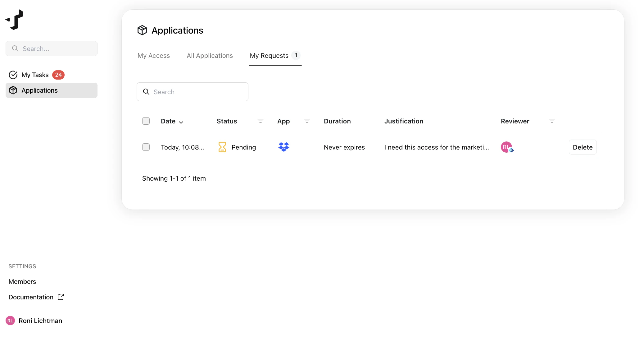 My Requests view showing request status