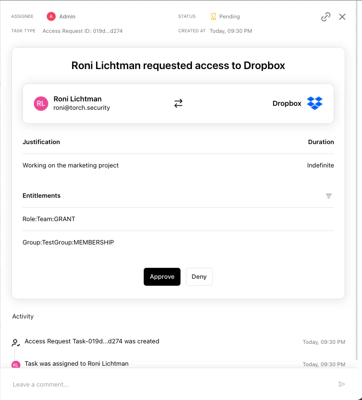 Access request task details