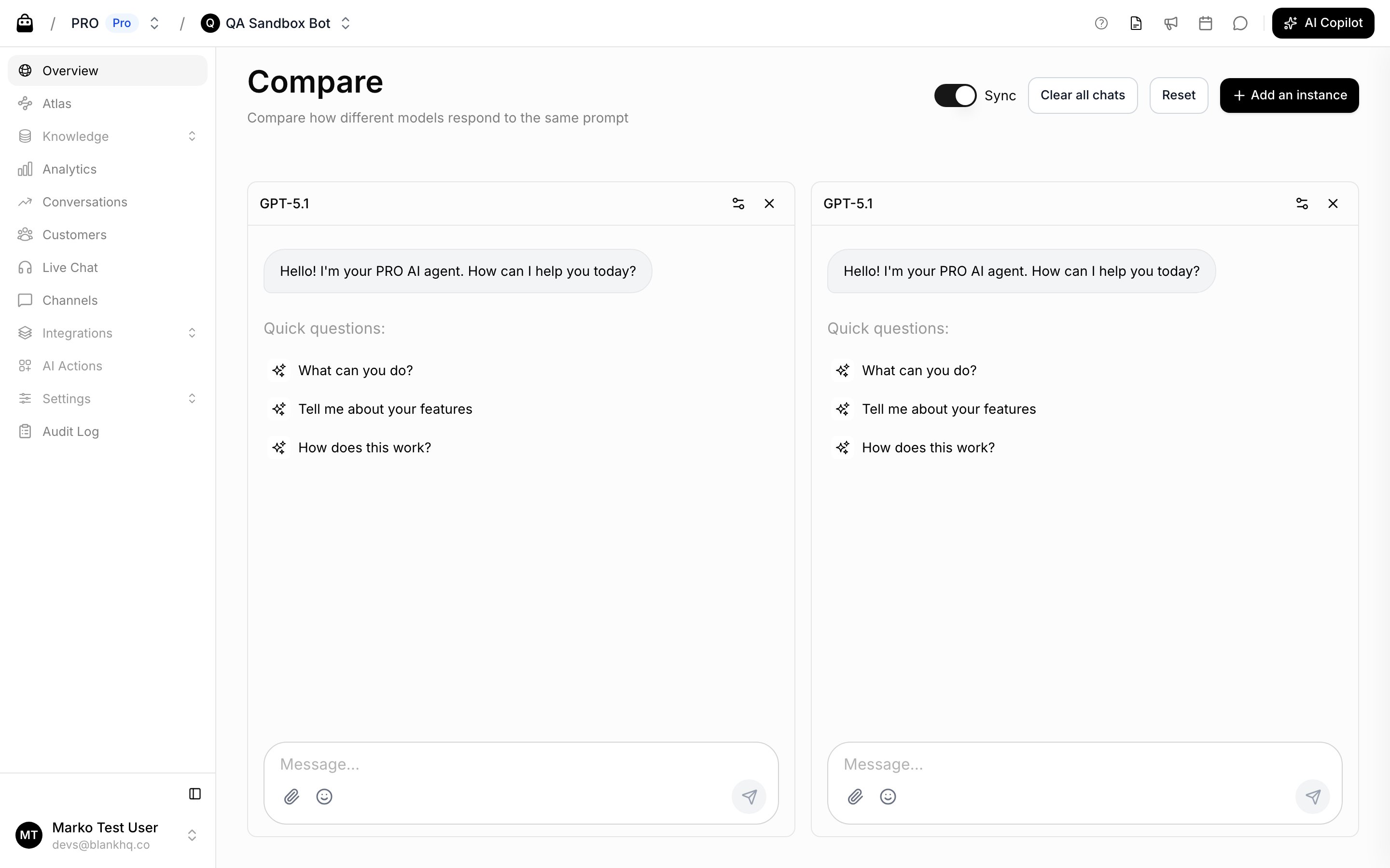 Compare instances side by side