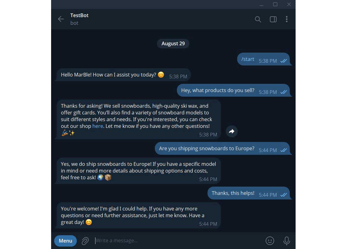 totebot ai telegram application chat