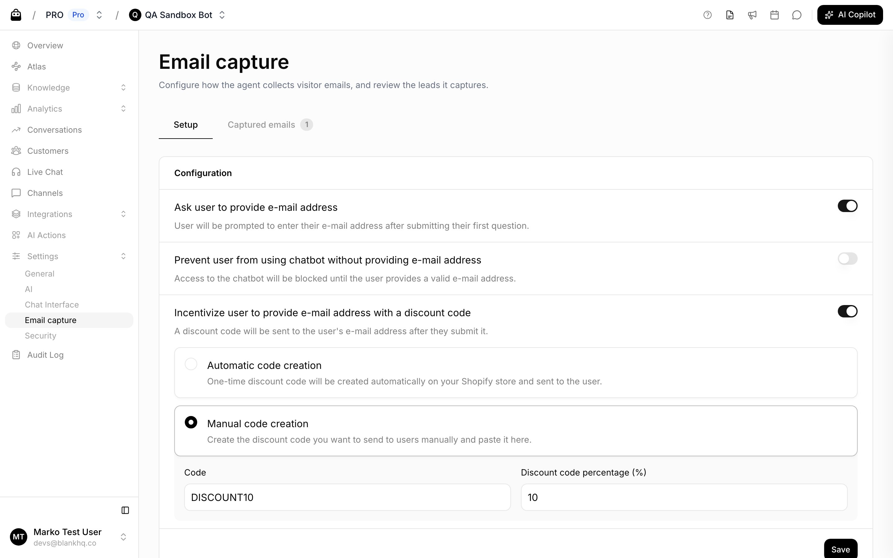 totebot ai agent settings email