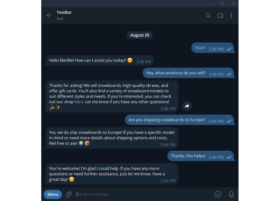 totebot ai telegram application chat