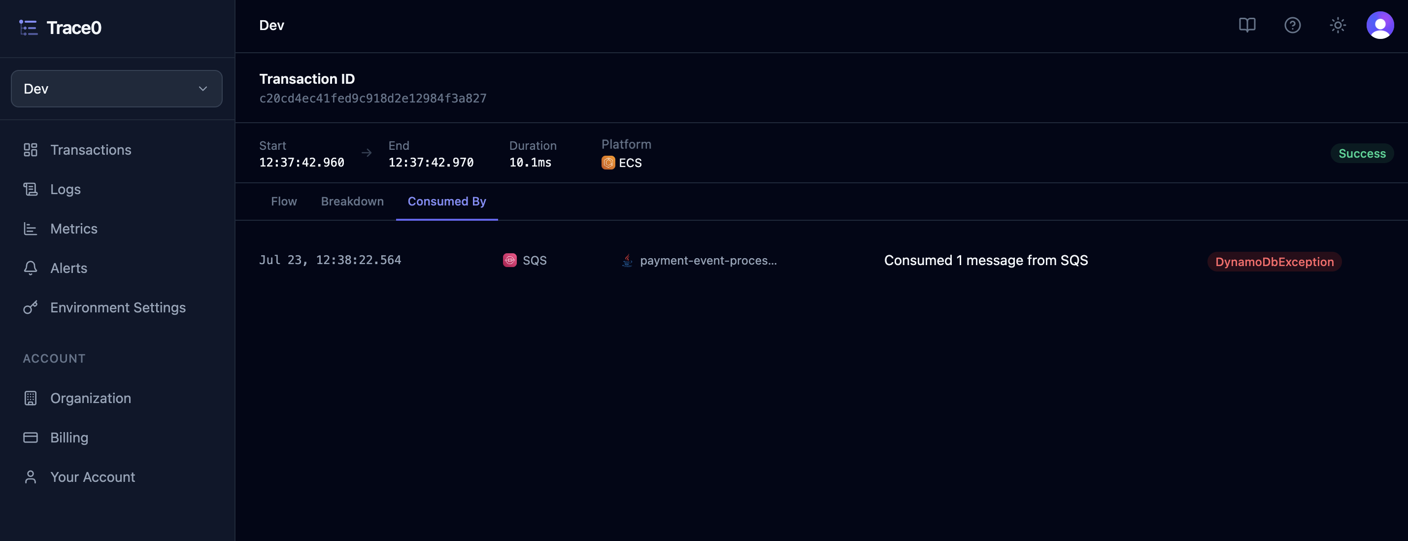 Consumed By Transactions Section Light