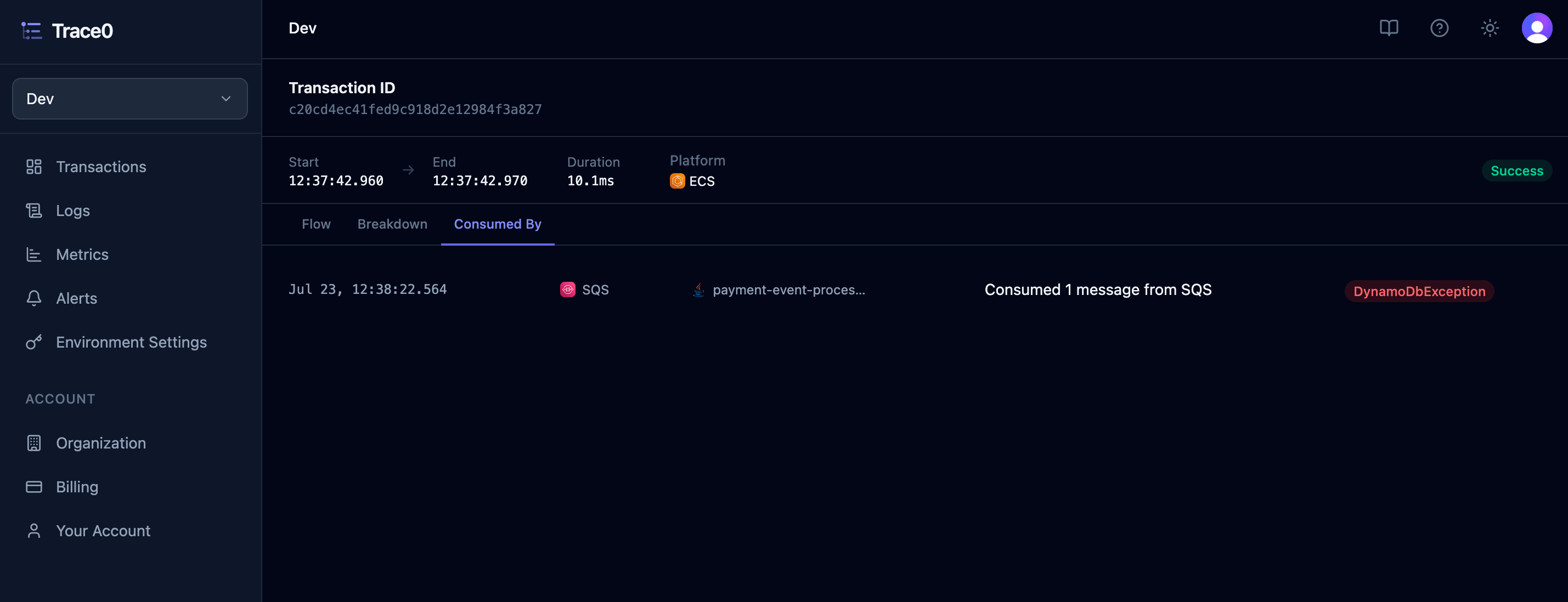 Consumed By Transactions Section Light