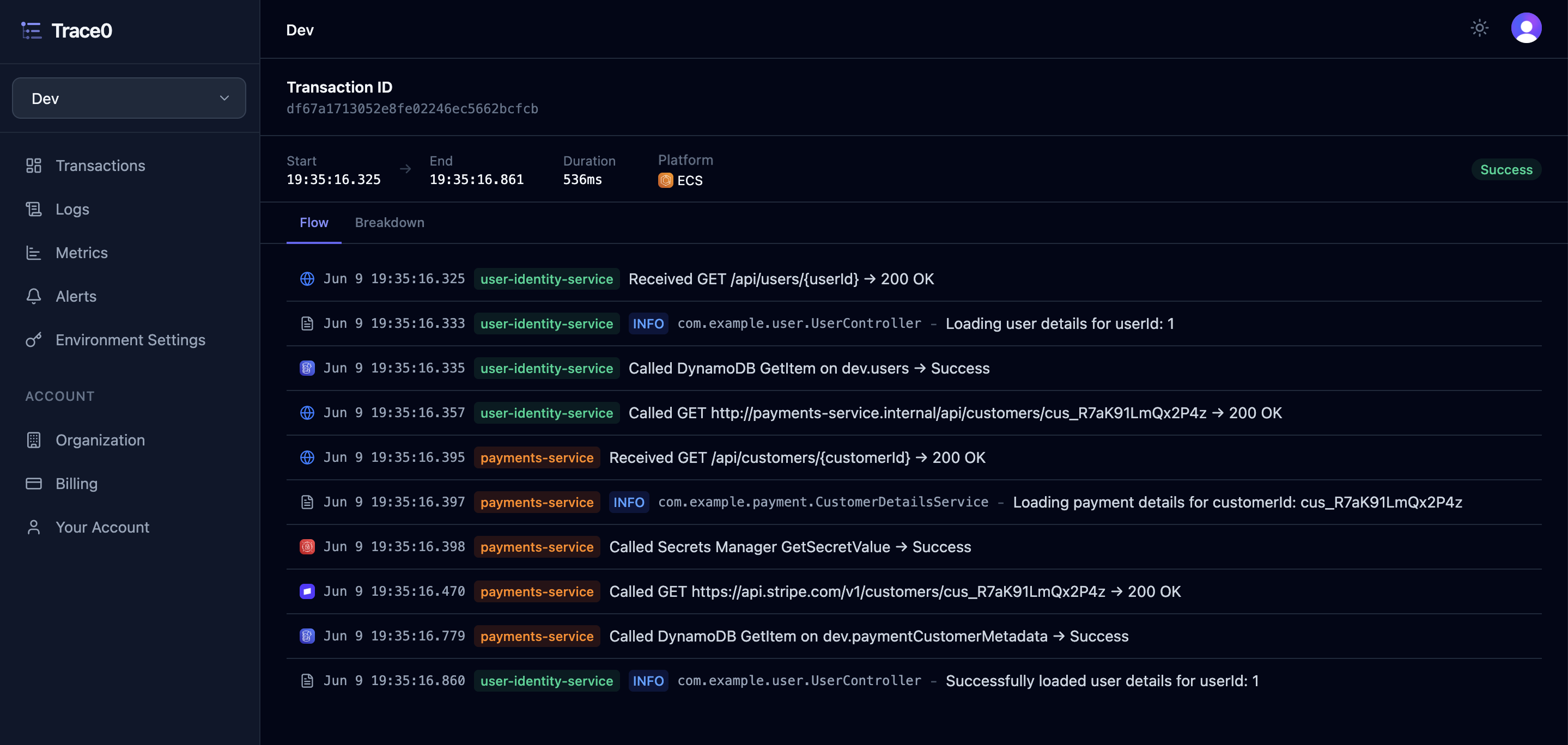 Transaction Detail Flow Light