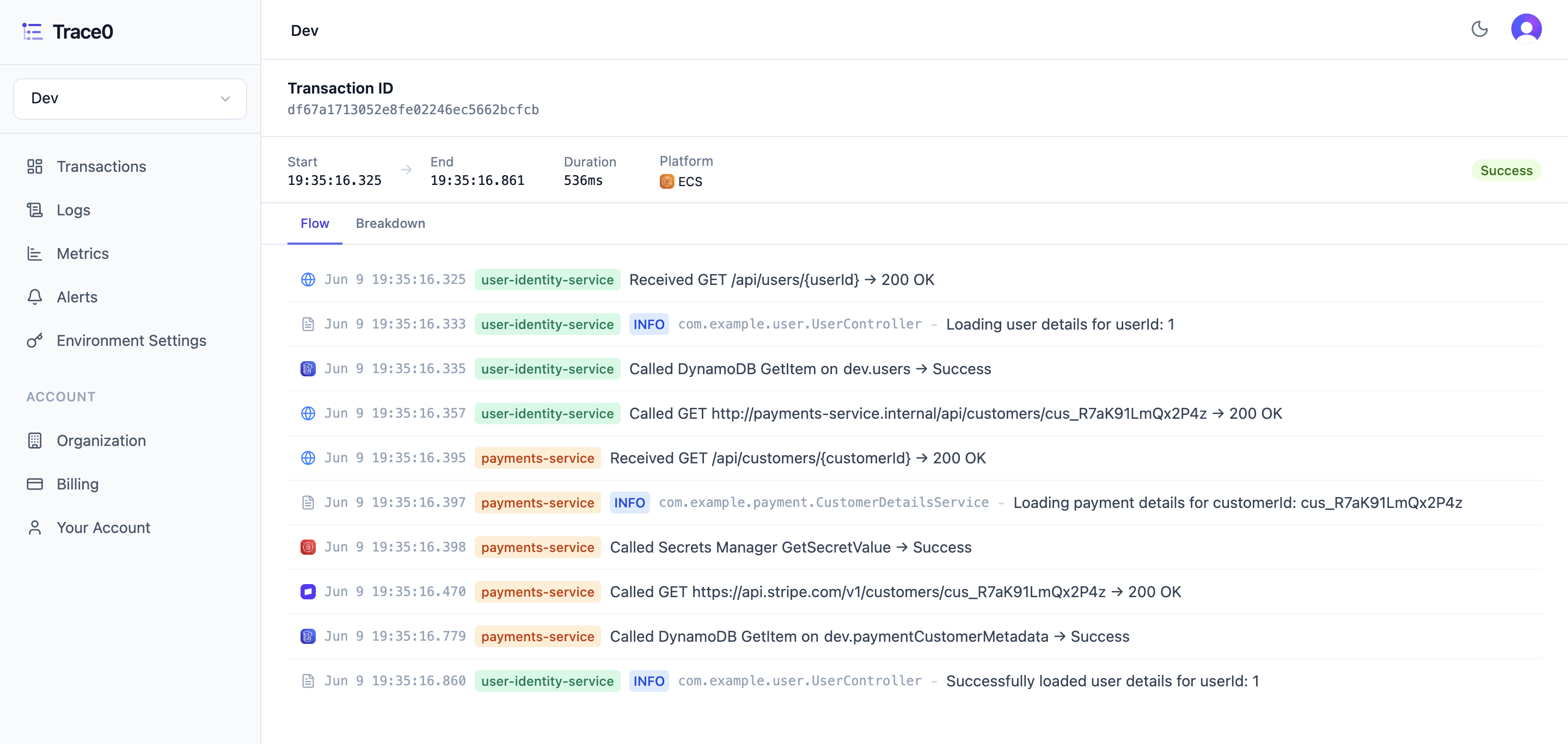 Transaction Detail Flow Light