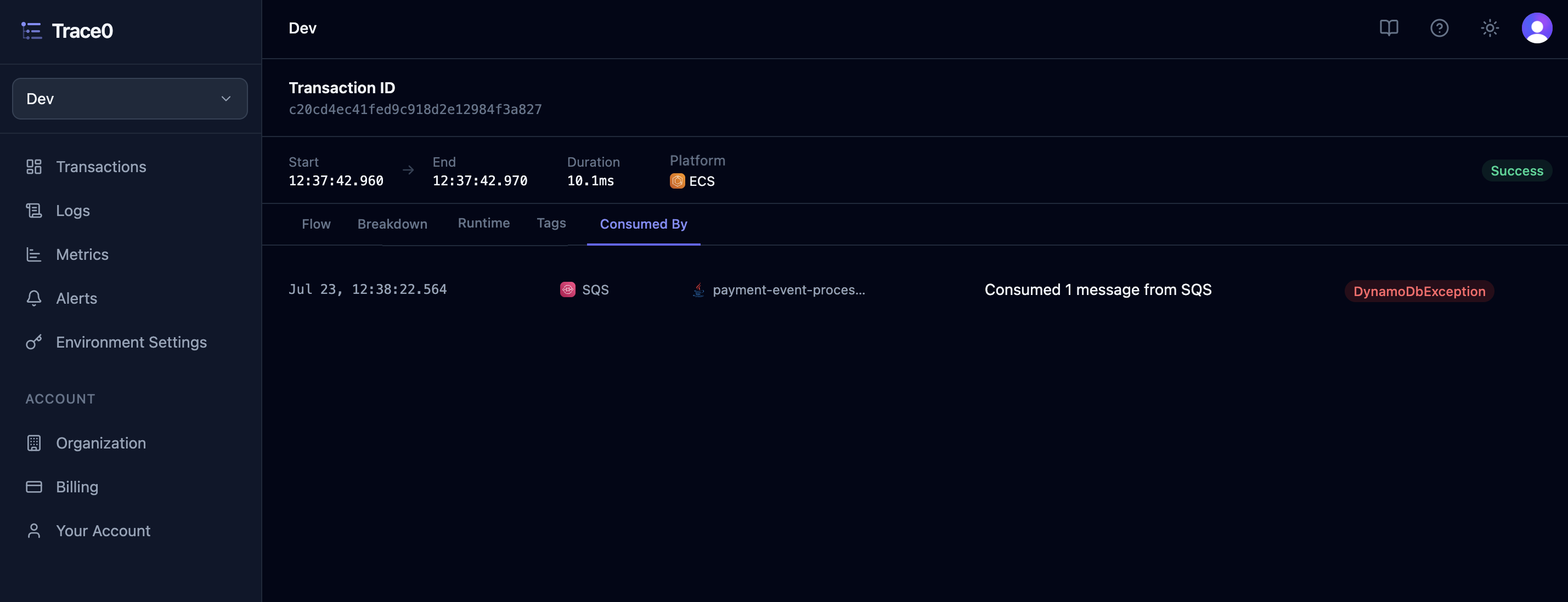 Consumed By Transactions Section Light