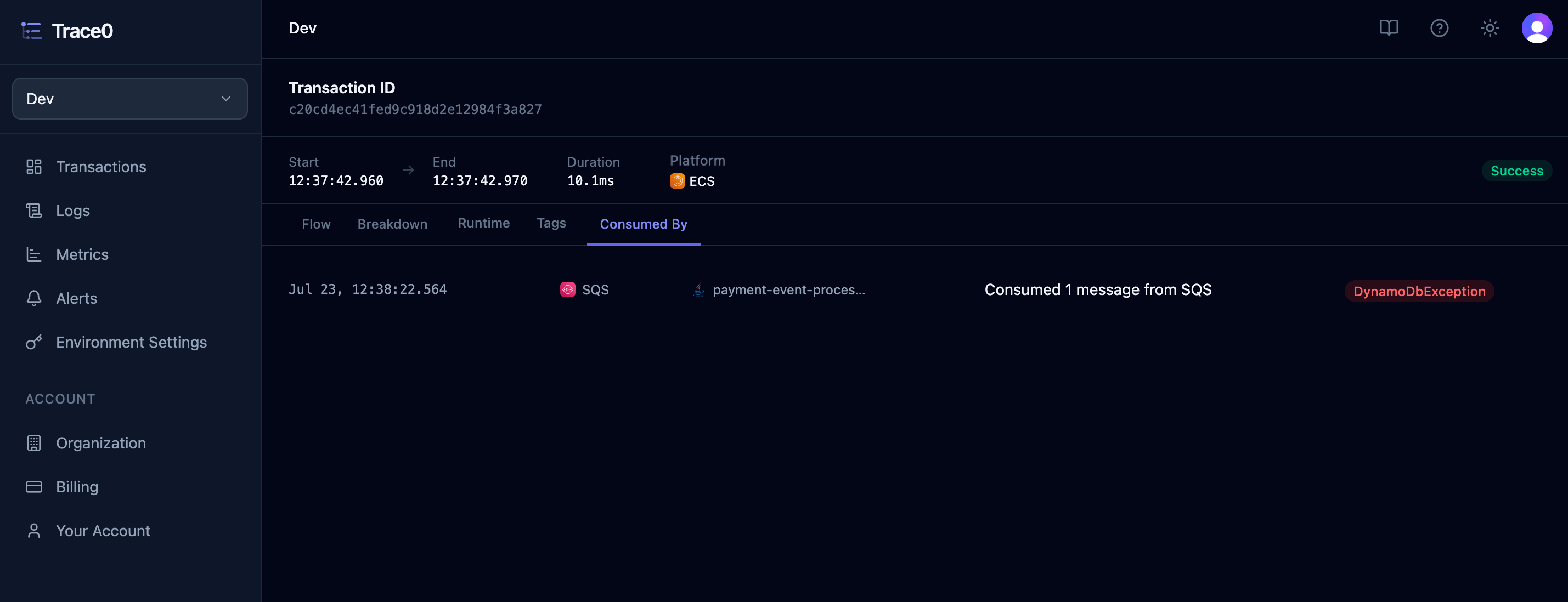 Consumed By Transactions Section Light