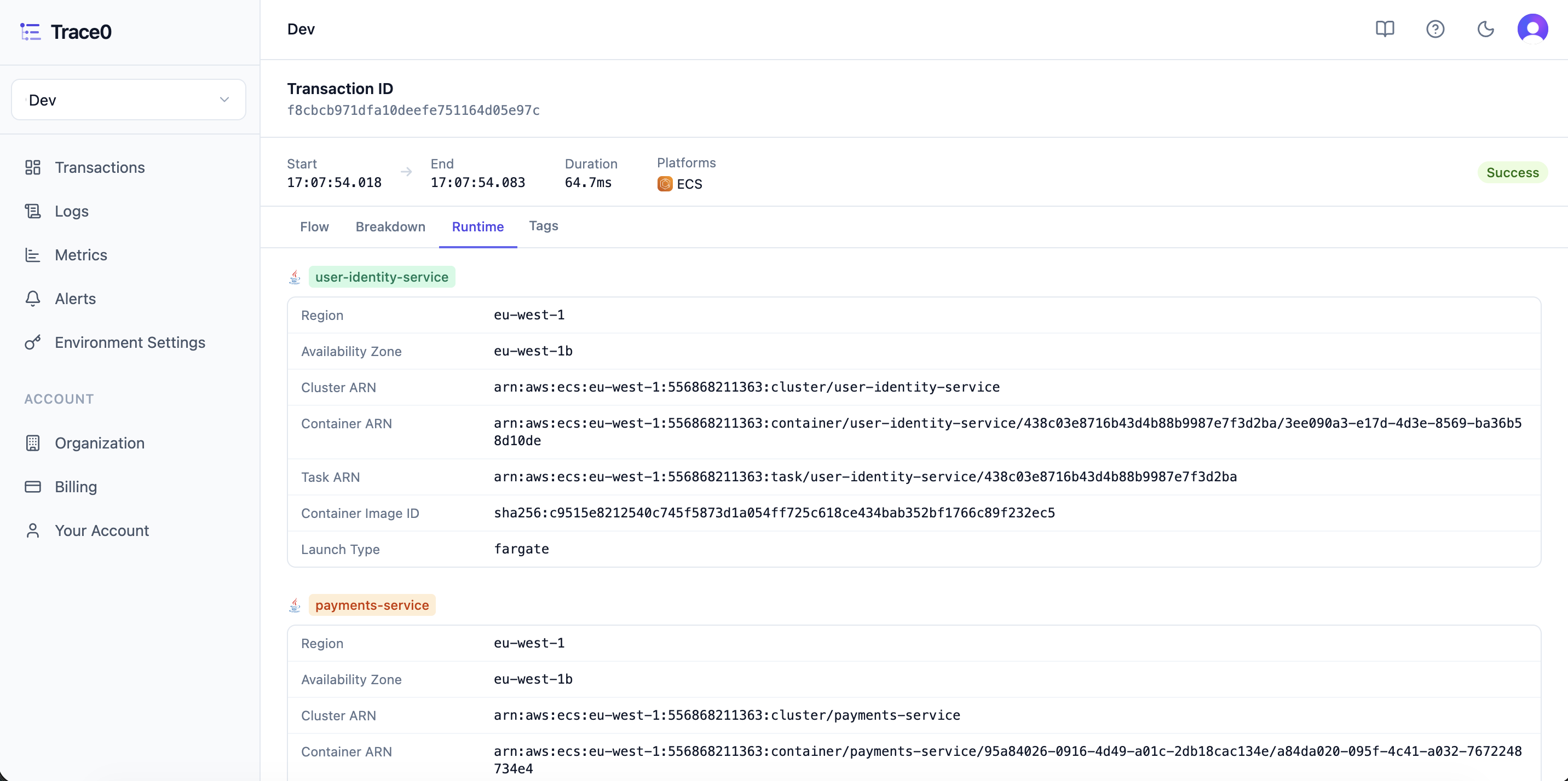 Transaction Detail Runtime Info Light