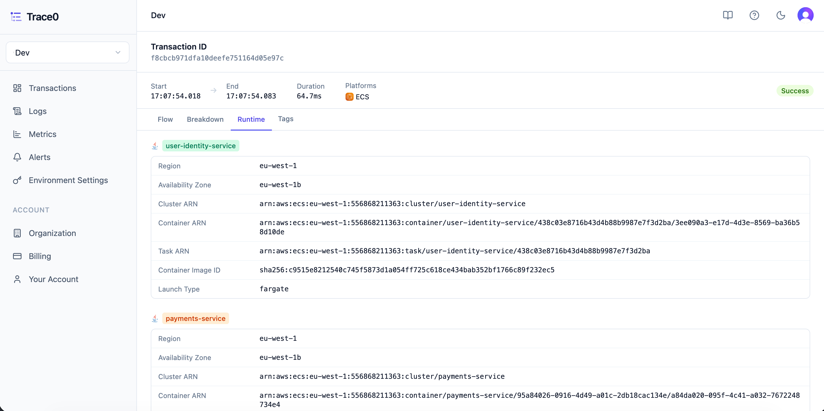 Transaction Detail Runtime Info Light