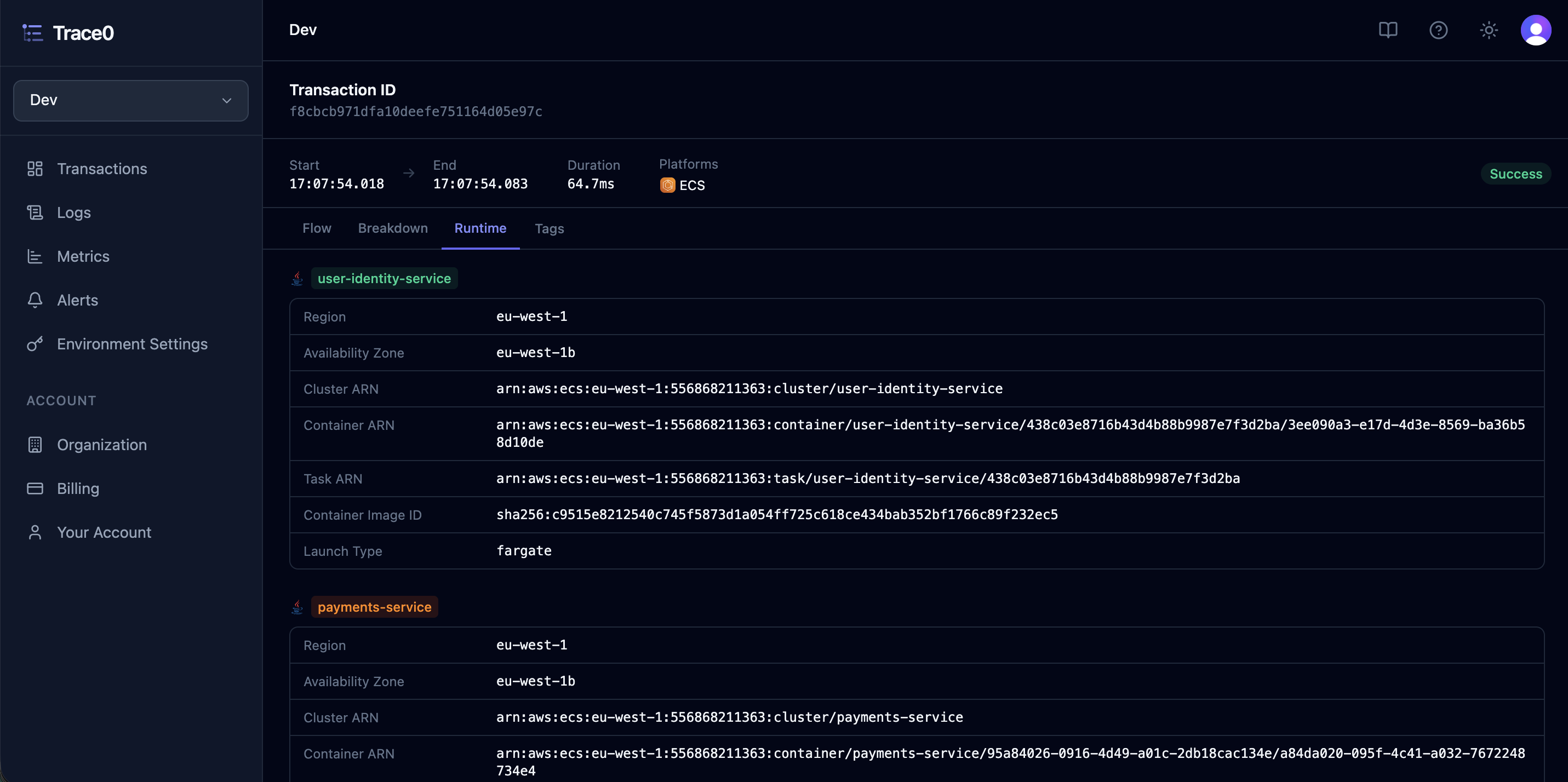 Transaction Detail Runtime Info Light
