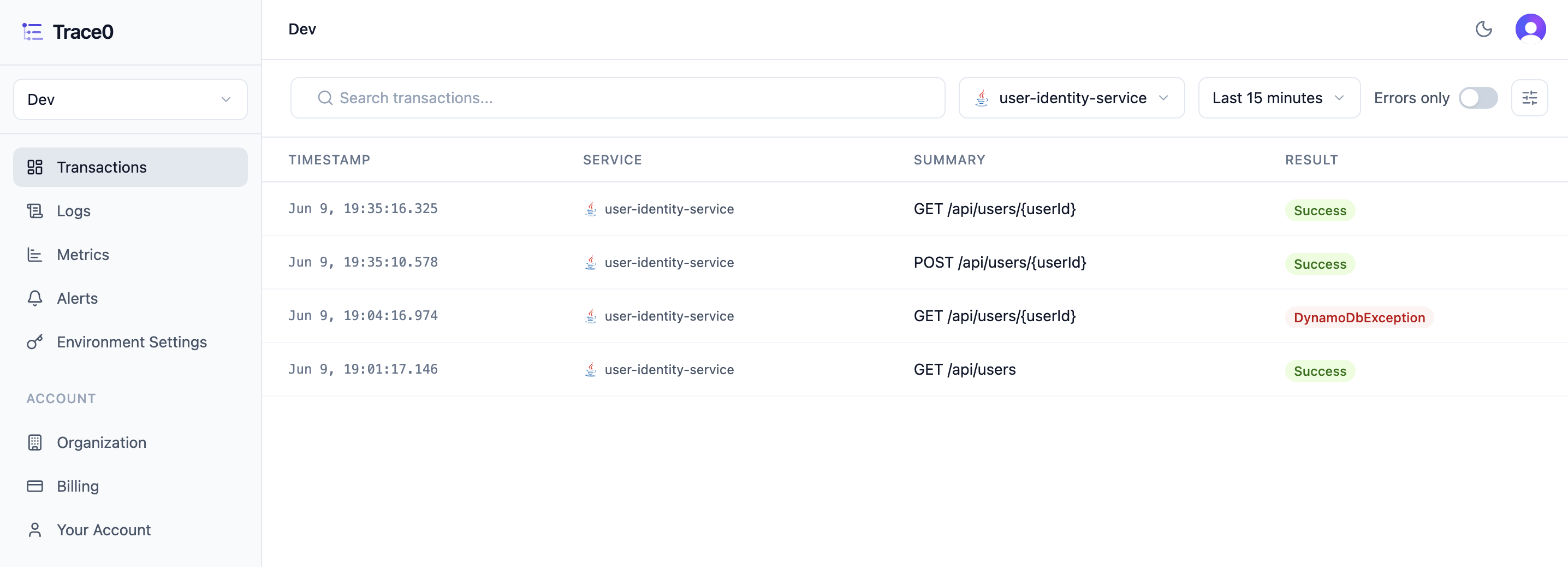 Transactions Light
