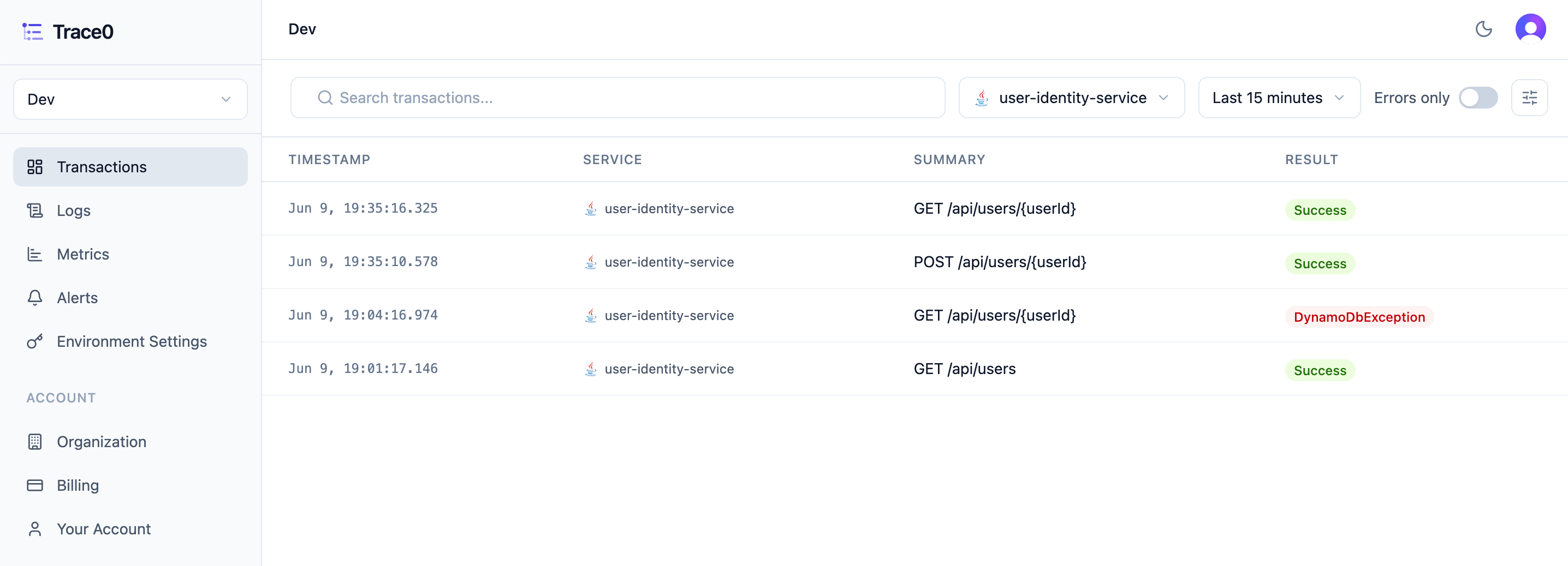 Transactions Light