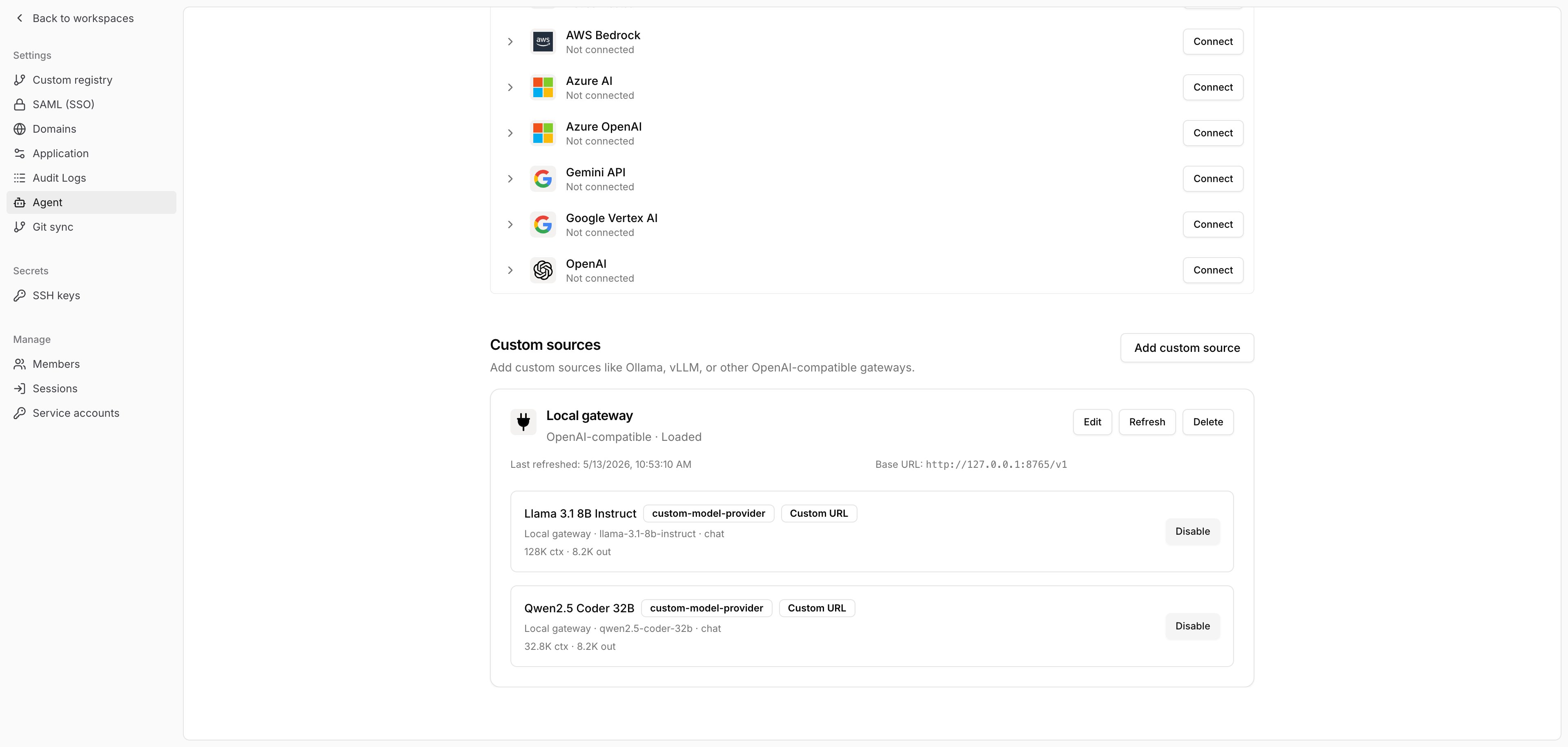 Custom source model list