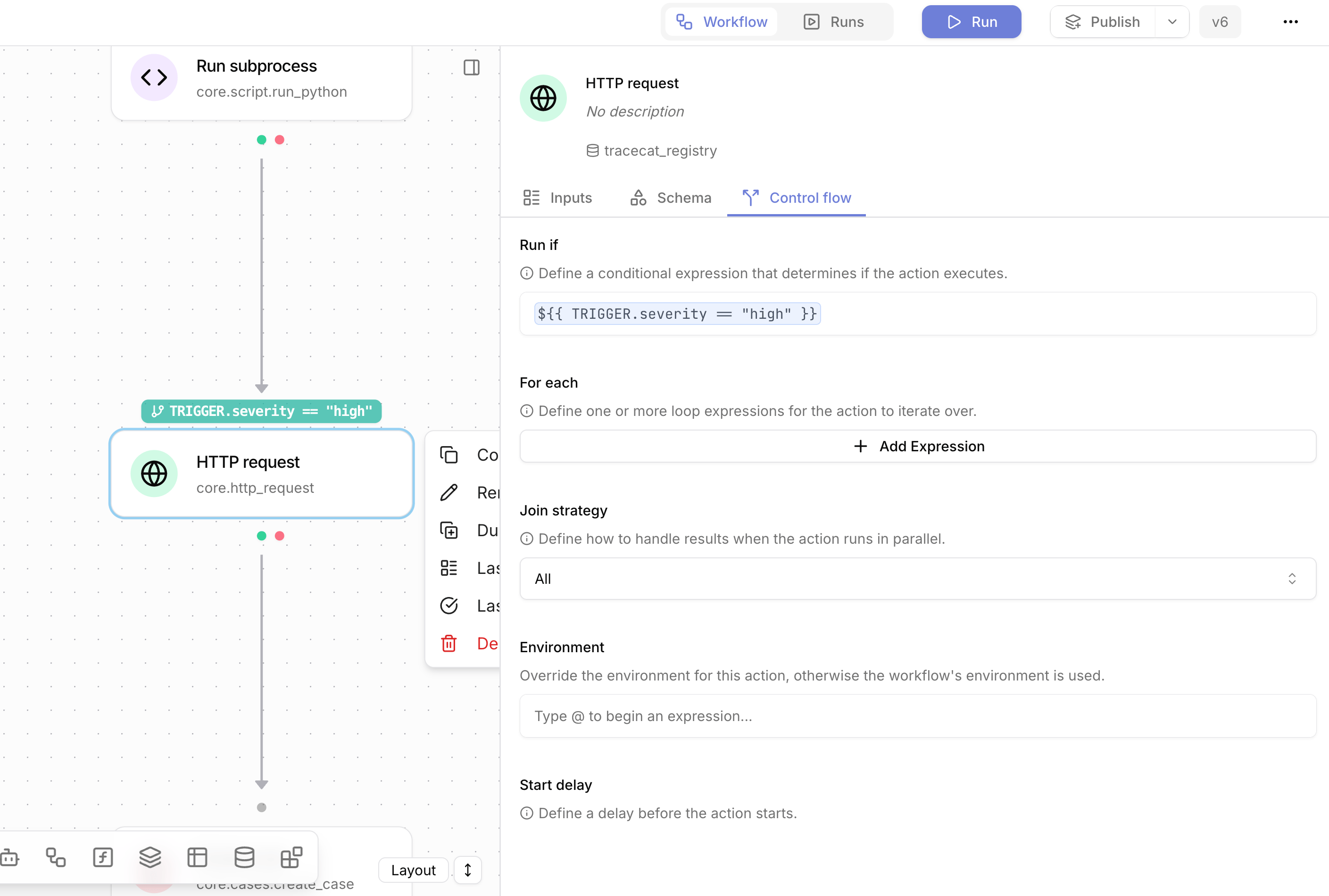 Action control flow