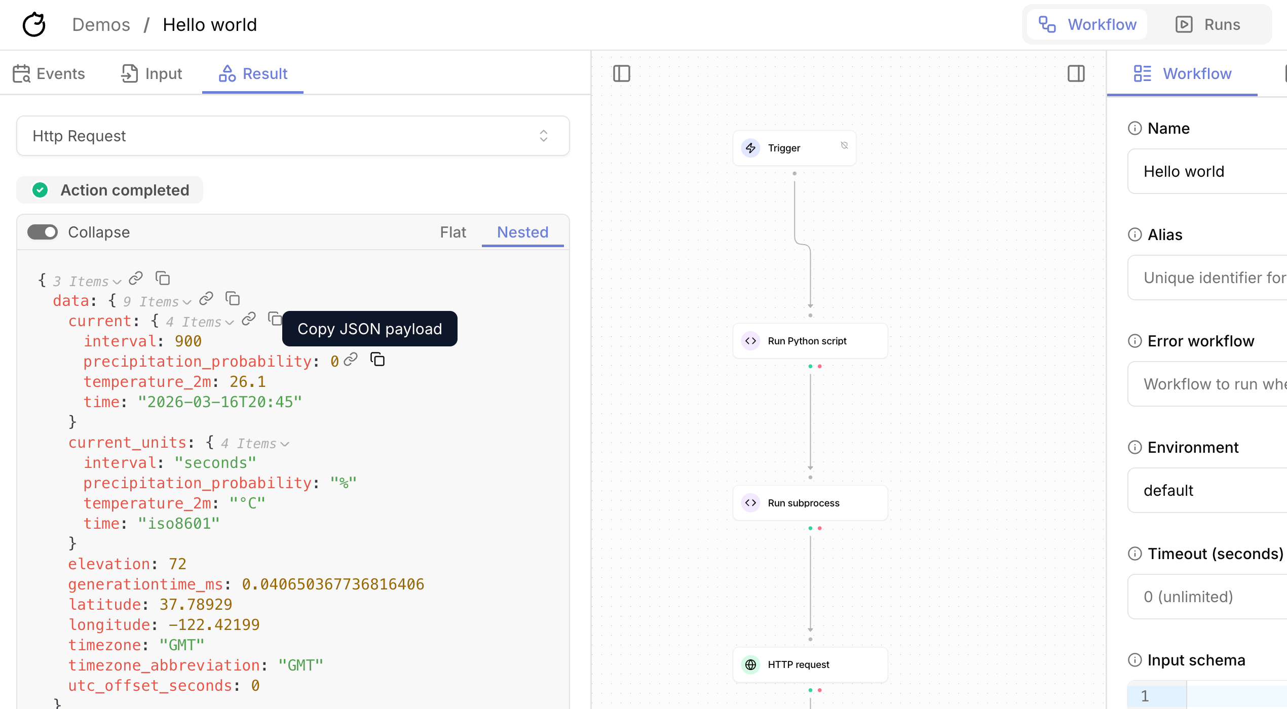 Copy action result