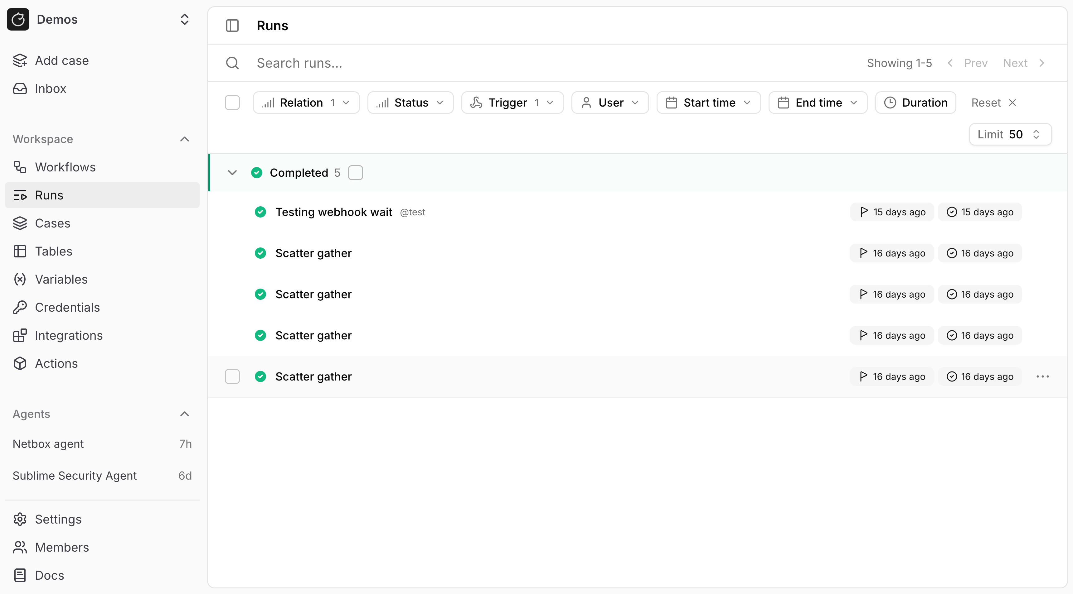 Workflow runs history