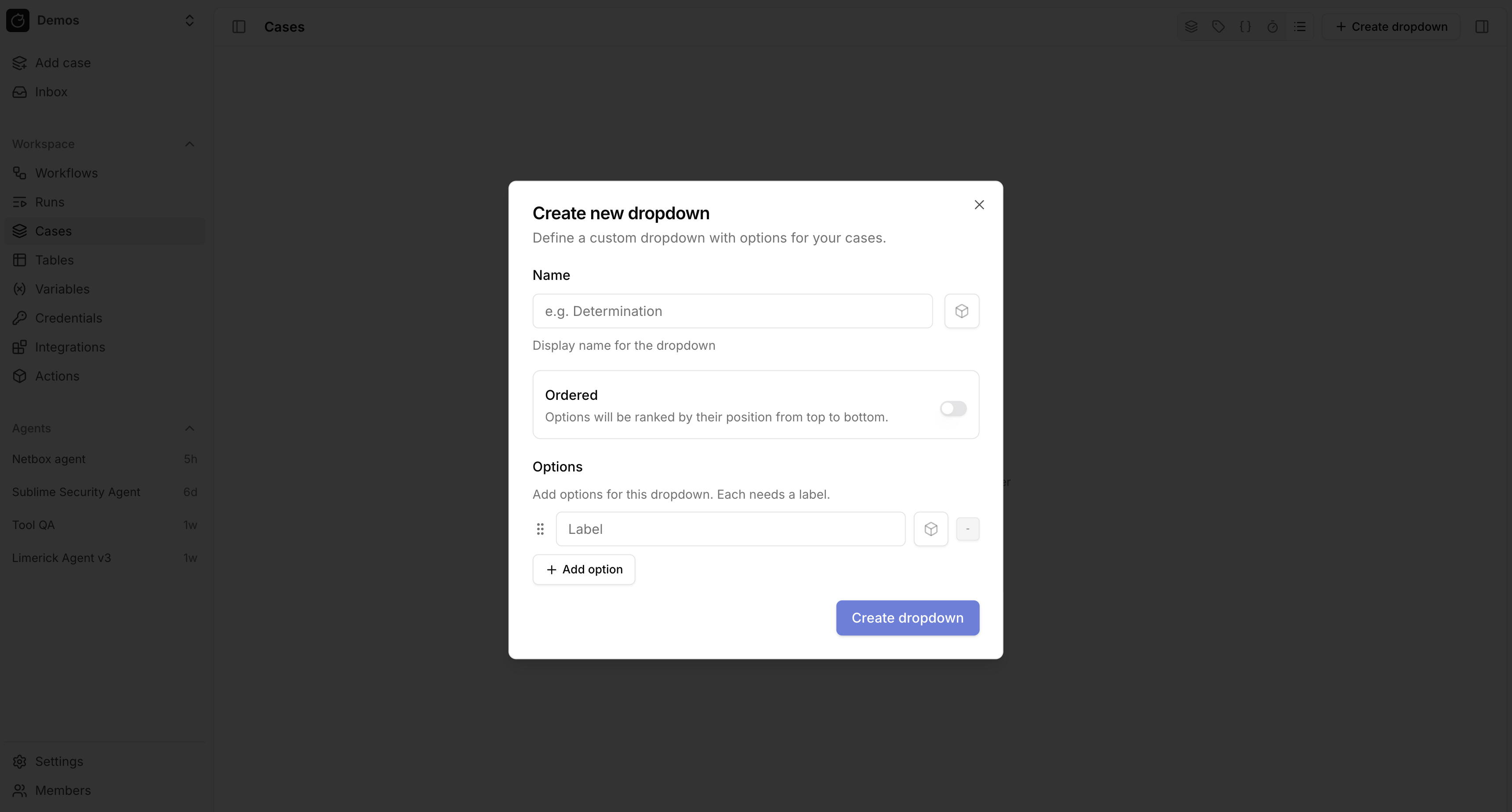 Case dropdown