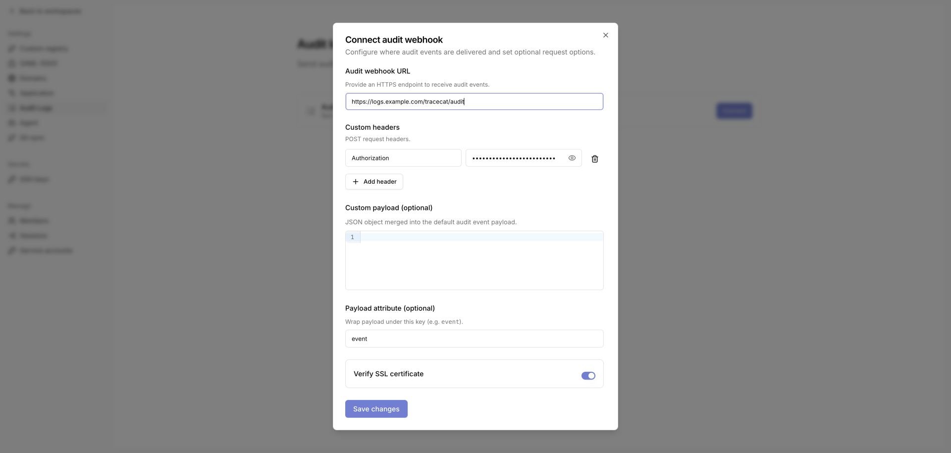 Connect an organization audit webhook