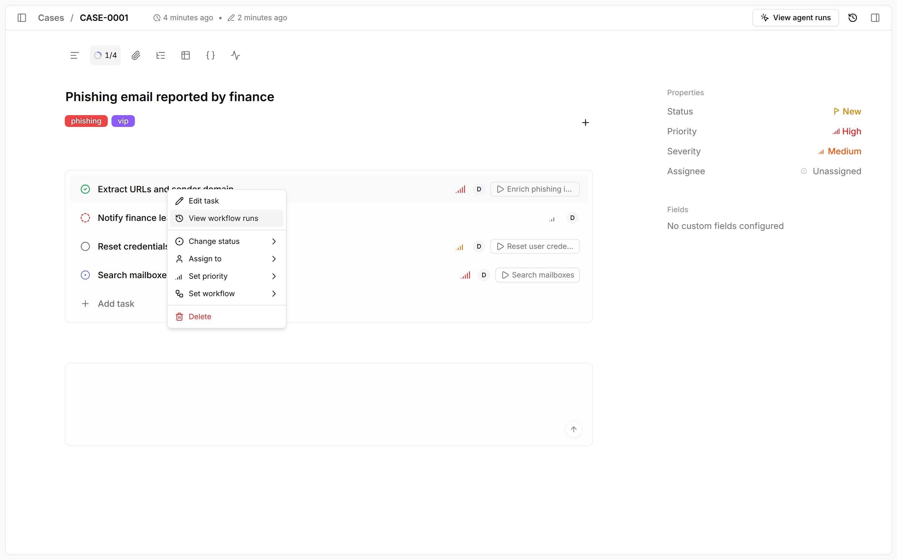 View workflow runs menu item