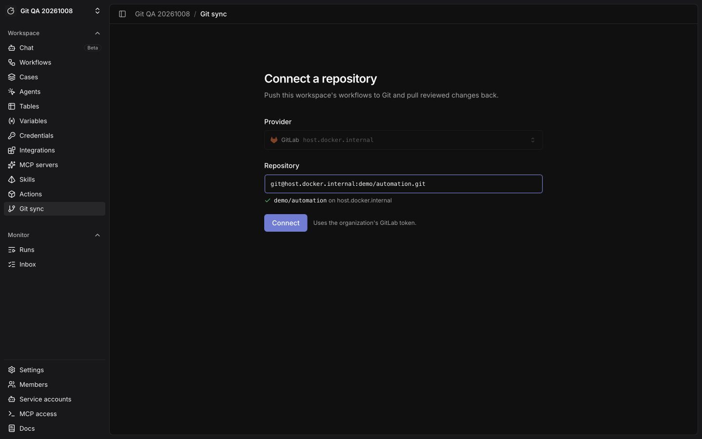Connect a repository with a GitLab provider and SSH clone URL