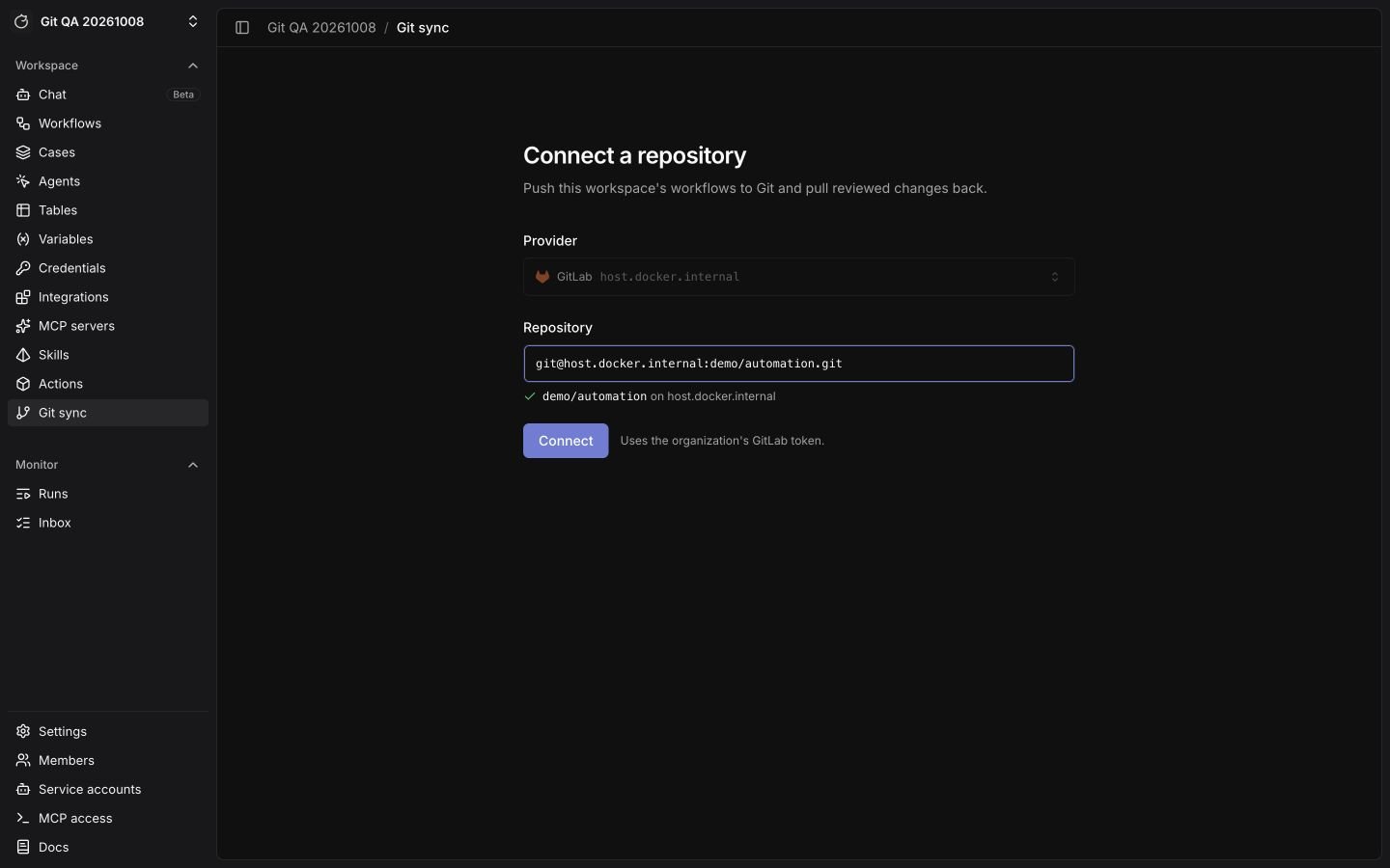 Connect a repository with a GitLab provider and SSH clone URL