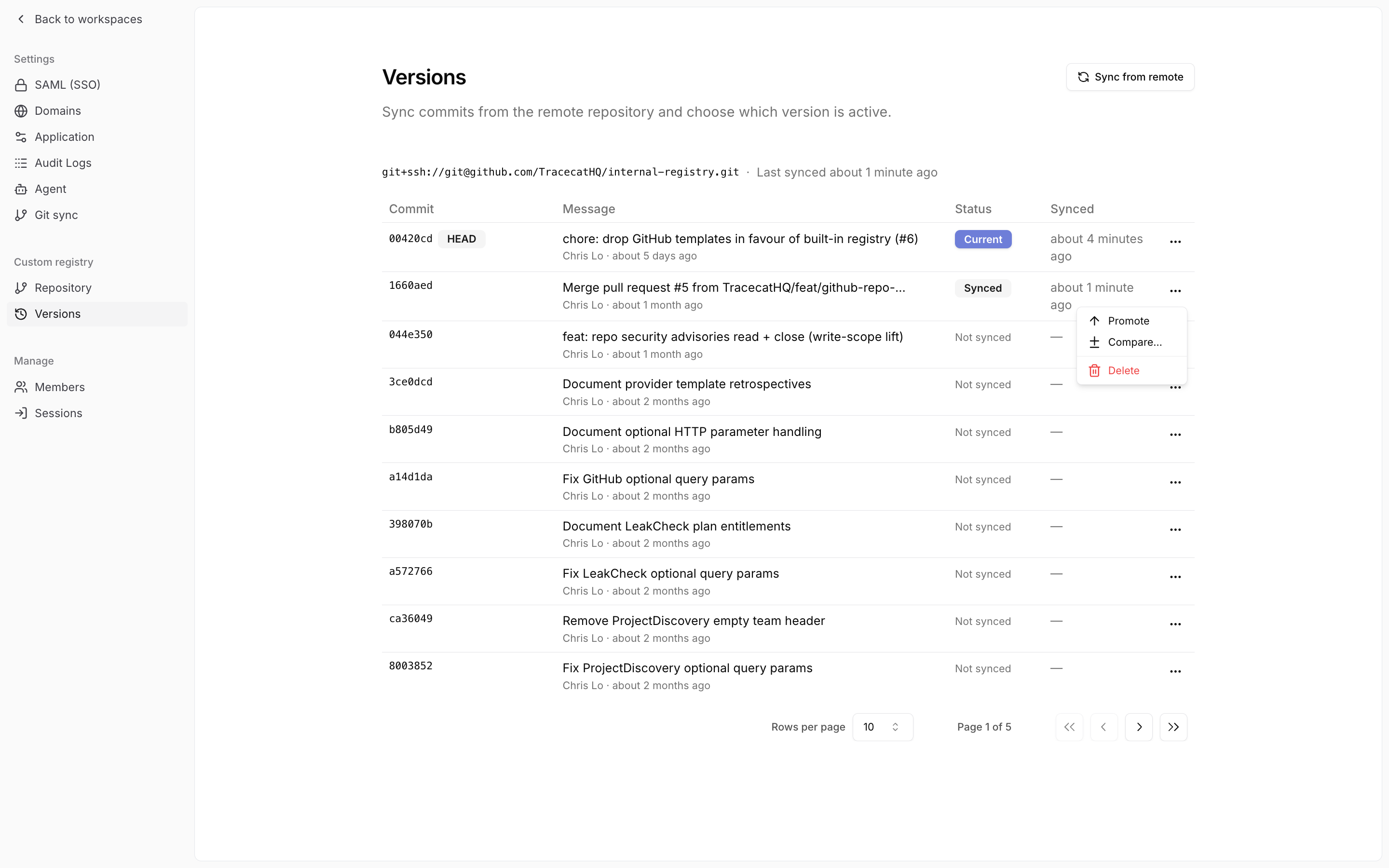 Version actions