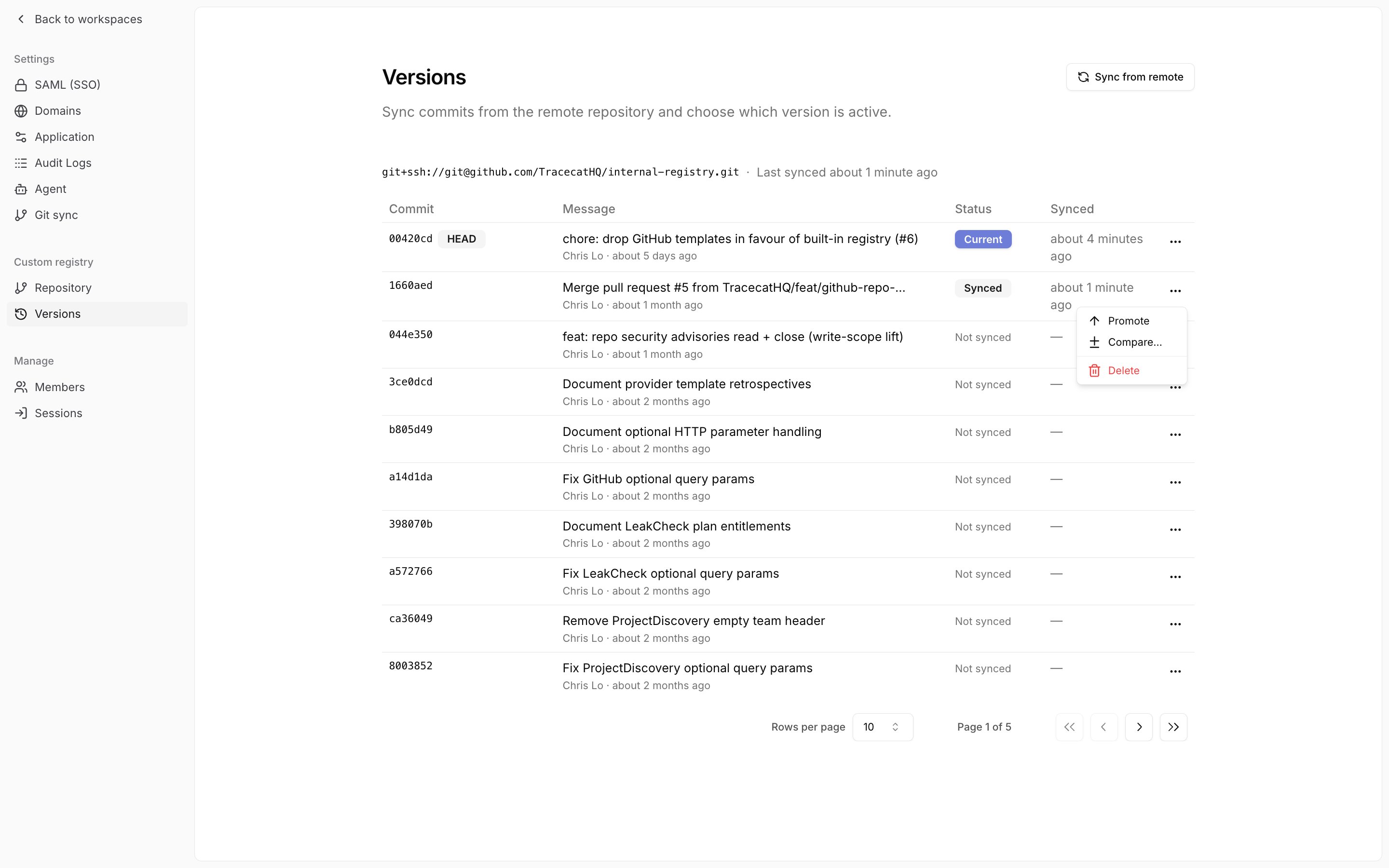 Version actions